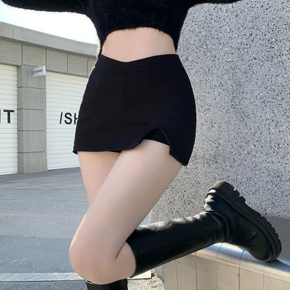 Minifaldas negras con abertura para mujer, faldas sexis de verano con cintura alta y abertura, estilo urbano, para fiestas coreanas, faldas irregulares ajustadas de corte A
