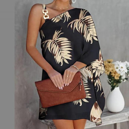 2025 Summer Dresses For Women Sexy Elegant Irregular Mini Dress Gown Fashion One Shoulder Diagonal Neck Print Vintage Vestidos