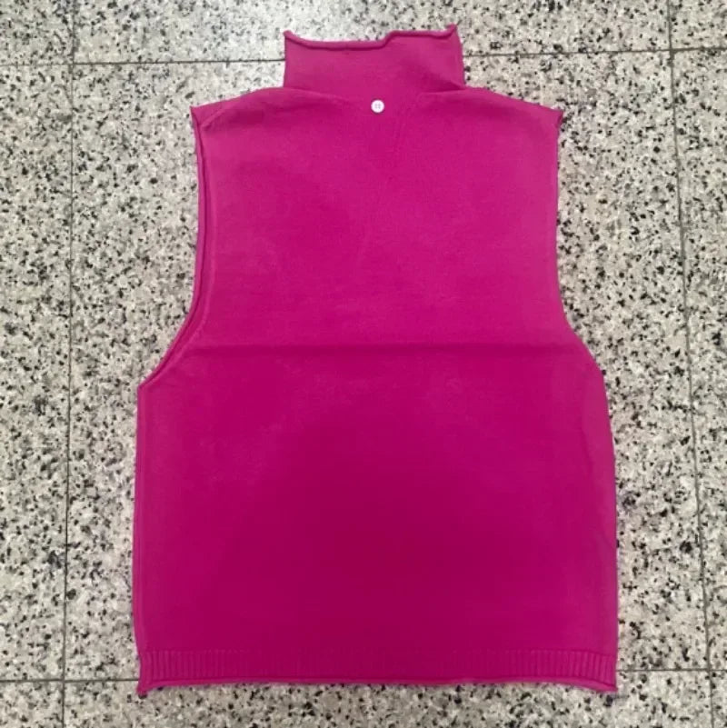 Suéter de punto de cuello alto para mujer, sin mangas, holgado, estilo occidental, versátil, para primavera y otoño