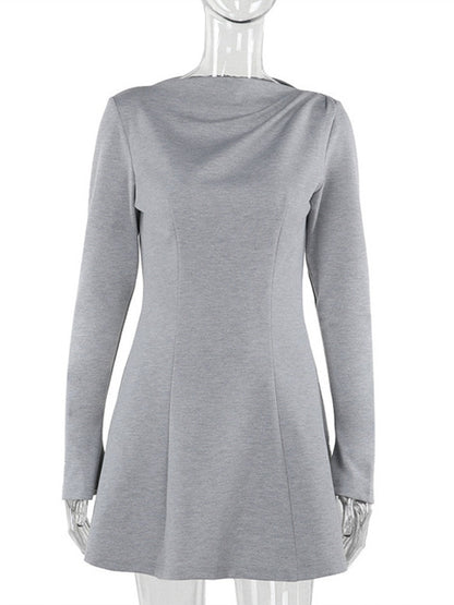 Long Sleeve High Waist Sexy Mini Dress For Women Autumn Winter New Solid O Neck Bodycon Club Party Dress Elegant