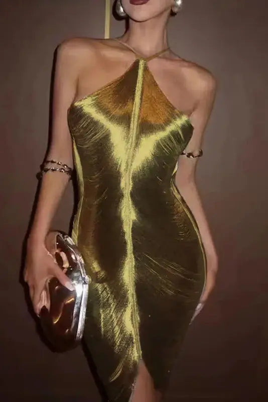 Tassel Halter Bodycon Mini Dress