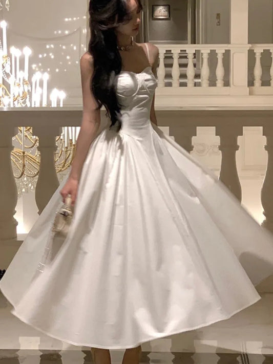 Elegante vestido de princesa de corte A para mujer, vestido de fiesta de noche con tirantes finos, vestido de graduación, moda coreana, Vestido de verano para mujer, nuevo