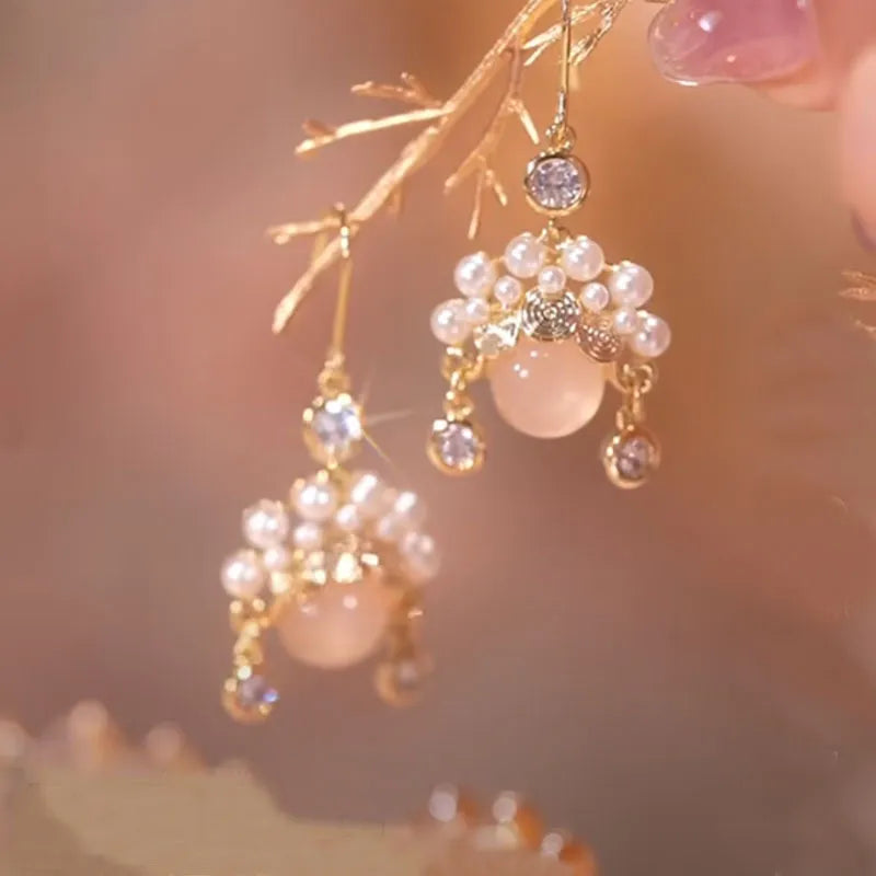 Lizakosht Peach Zircon Bow Earrings for Women Fashion Jewelry Gifts