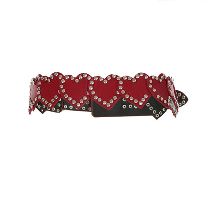 Cinturón elegante de PU con remaches en forma de corazón para mujer, diseño elegante Y2k, accesorios de moda que combinan con todo, exquisitos