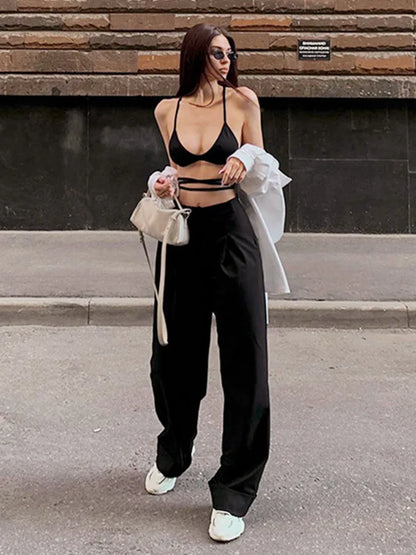 Women’s Sexy Hollow Out Bandage Crop Tops, Super Short, Y2k Accessories, Black Spaghetti Strap Camis, Streetwear, Women Clothes