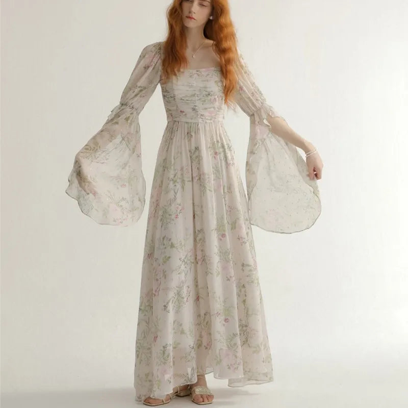 Vestidos largos de princesa vintage franceses para mujer, otoño, nuevos, elegantes, informales, de noche, para fiesta, de una pieza