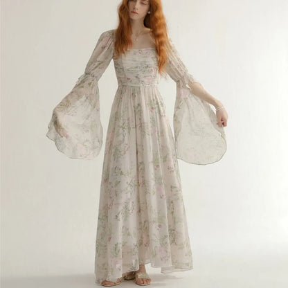 Vestidos largos de princesa vintage franceses para mujer, otoño, nuevos, elegantes, informales, de noche, para fiesta, de una pieza