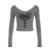 Camiseta gris ajustada Y2k con cuello en V para mujer, estampado básico gótico, oscuro, sexy, manga larga, top corto, otoño, nuevo