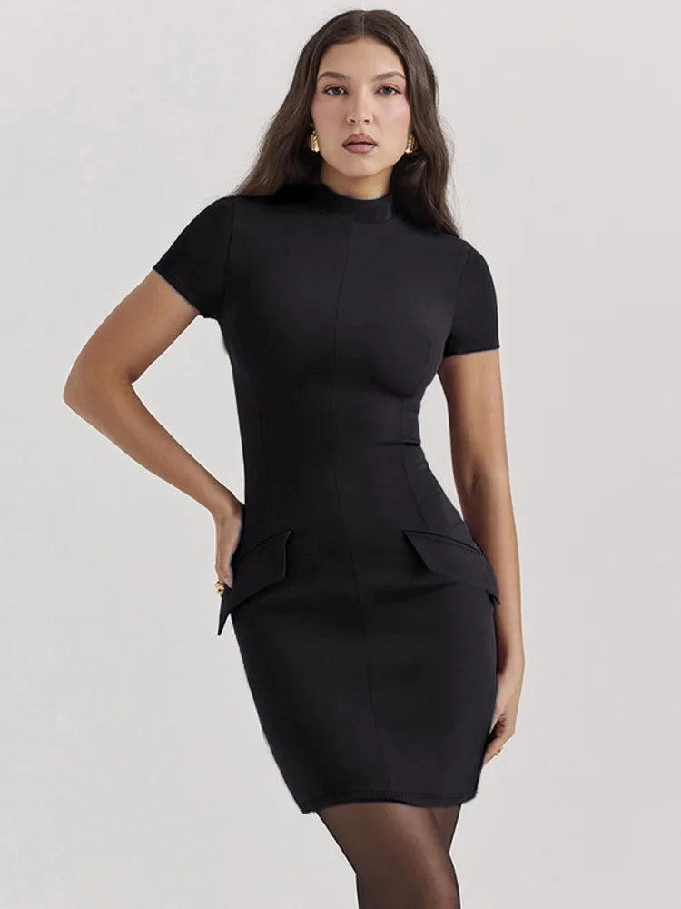 Short Sleeve Mini Dress with Two Pockets