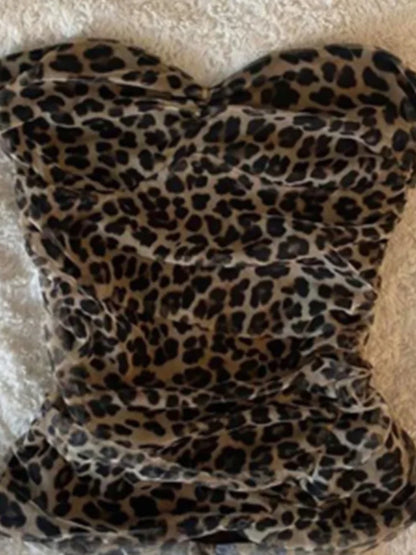 Tops de tubo con estampado de leopardo, ropa de calle, estética urbana, para desplazamientos diarios, retro, sexys, Y2k, cómodos tops de tubo de verano para mujer
