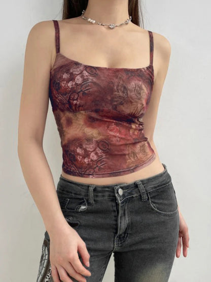 Camisola corta ajustada sin mangas con estampado paisley vintage navideño para mujer
