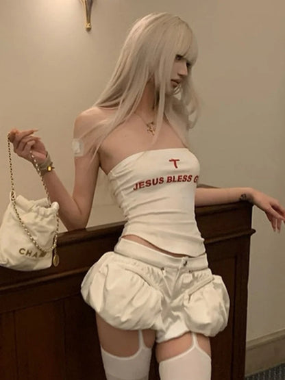 Sujetador tipo bustier sin tirantes con estampado de letras, bralette sexy sin mangas para mujer, conjuntos de verano, brasier sin tirantes, ropa Y2k