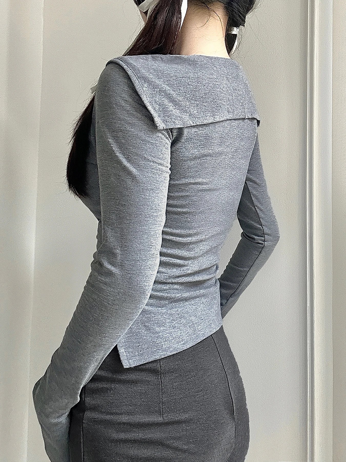 Dulce coreano Bowknot cuello marinero falso dos piezas top camisetas mujeres manga larga elegante suave cárdigan otoño moda