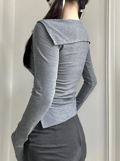 Dulce coreano Bowknot cuello marinero falso dos piezas top camisetas mujeres manga larga elegante suave cárdigan otoño moda