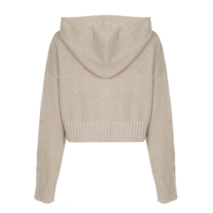 Suéter de punto liso para mujer, cárdigan con cremallera, capucha, manga larga, retro, sencillo, estilo Harajuku, abrigo corto, moda informal