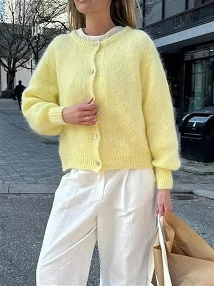 Suéter informal holgado tipo cárdigan para mujer, abrigo de manga larga, corto, liso, para otoño, prendas de punto, prendas exteriores para mujer