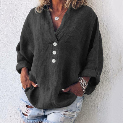 Chic Oversized V-Neck Linen Shirt | Great for Everyday Wear