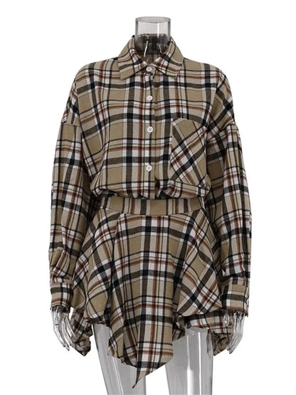 Vintage Contrast 2 Piece-Set Skirt For Women Long Sleeve Slim Patchwork Coat And High Waist Skirt Outfits Ladies Clothes