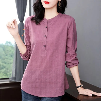 Blusas de mujer estilo primavera otoño, camisas casuales de manga larga con cuello alto, blusas, tops DF4850