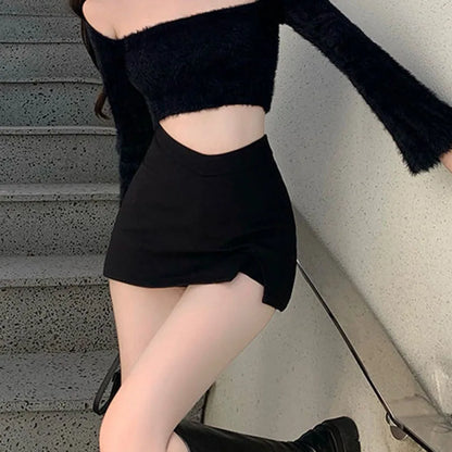 Minifaldas negras con abertura para mujer, faldas sexis de verano con cintura alta y abertura, estilo urbano, para fiestas coreanas, faldas irregulares ajustadas de corte A