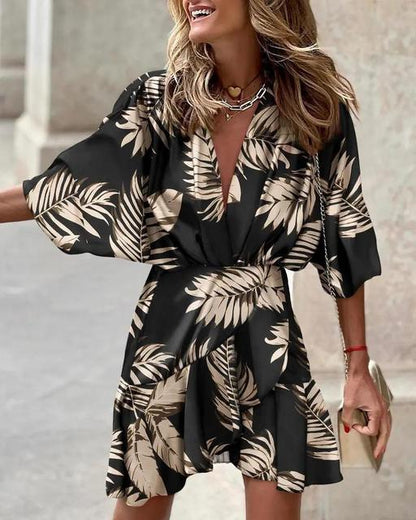 Summer Irregular Mini Dress Fashion Print Casual Elegant Bohemia Sundress Bat Sleeve Ruffles Vestidos Elegant Dresses For Women