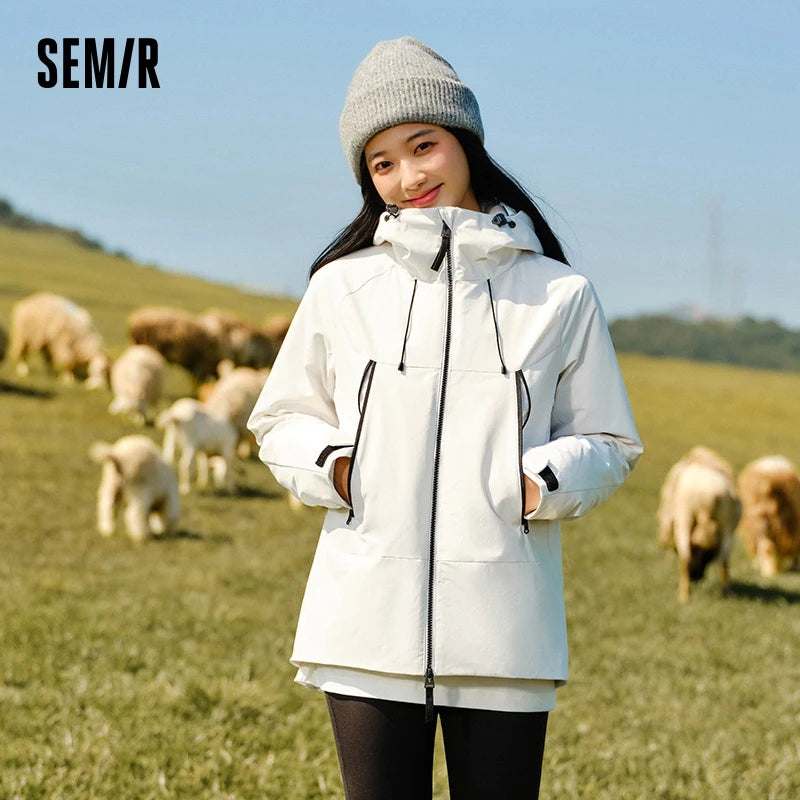 Chaqueta de plumón para mujer, tres en uno, impermeable, cortavientos, transpirable y transpirable, de invierno, de dos piezas.