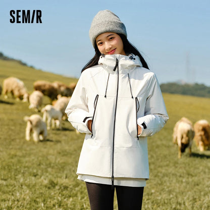 Chaqueta de plumón para mujer, tres en uno, impermeable, cortavientos, transpirable y transpirable, de invierno, de dos piezas.