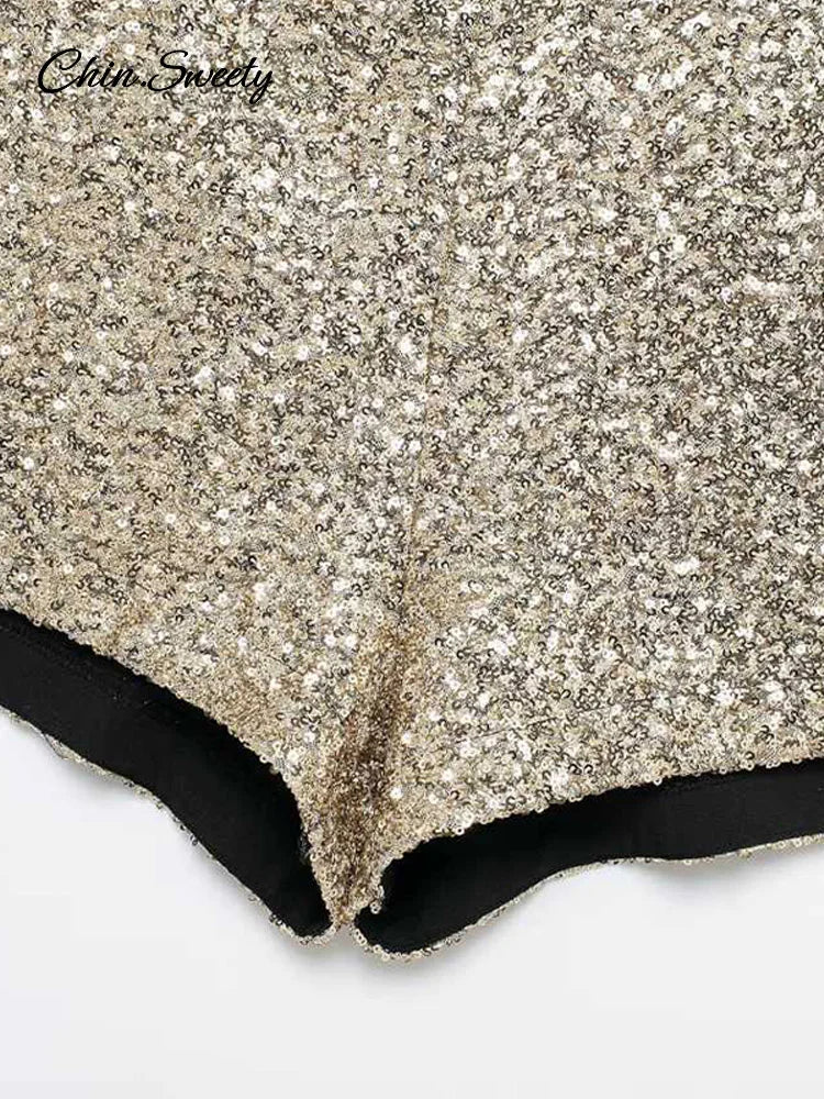 Y2K Sequin High Waist Shorts Women Fashion Lady Solid Shiny All-matching Short Pant 2025 Spring Summer Female Glitter Streetwear
