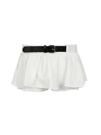 Sweet Girl Belt Low Waist A Line Mini Lining Shorts Skirts Women Korean Fashion Balletcore Clothes