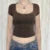 y2k Lace Trim Crop Top 2000s Women Clothes Solid Color Square Collar Short Sleeve T Shirt Aesthetic Clothing Streetwear