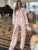 Conjunto de dos piezas con pantalones y estampados calados de encaje para mujer, camisetas transparentes y pantalones de moda para mujer.