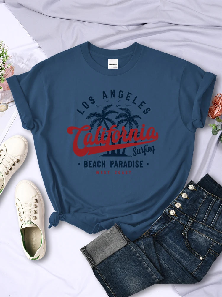 Camiseta de playa paradisíaca de San Francisco, California, para mujer, informal, de calle, de gran tamaño, estilo hip hop, con cuello redondo