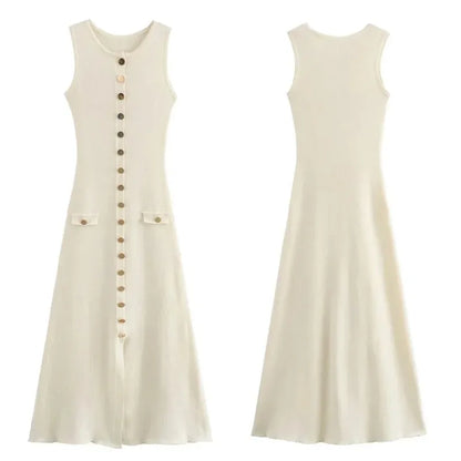 Vestido largo de punto de moda para mujer, elegante, sin mangas, con botones, maxivestido ajustado, vestidos de fiesta de moda para mujer
