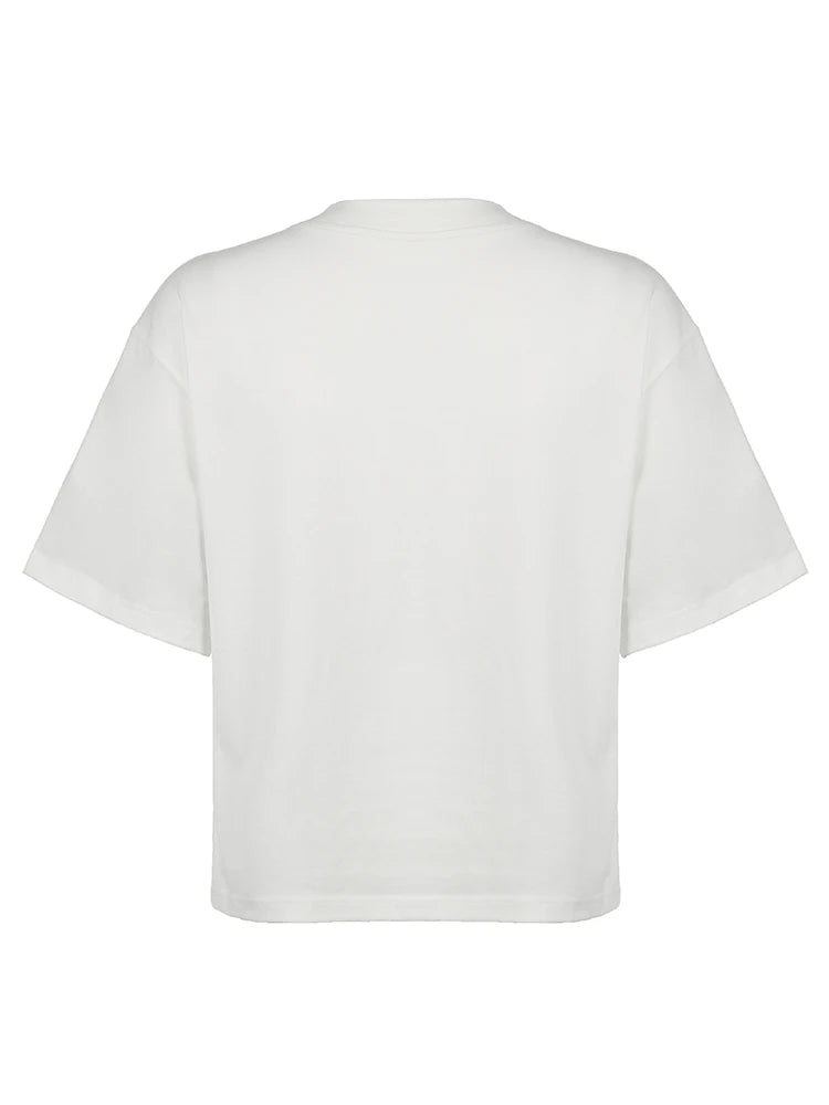 Camisetas blancas sueltas informales con estampado digital para mujer, cuello en V, manga corta, estilo preppy, ropa de calle, camisetas de verano, camiseta de fútbol