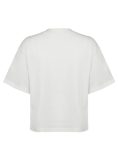 Camisetas blancas sueltas informales con estampado digital para mujer, cuello en V, manga corta, estilo preppy, ropa de calle, camisetas de verano, camiseta de fútbol