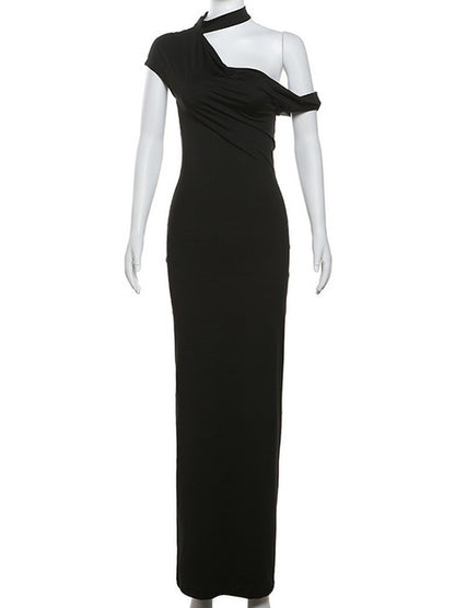 Elegante vestido ajustado irregular sin mangas para mujer, nuevo vestido de otoño a la moda, vestido largo con hombros descubiertos, vestido de noche para fiesta.