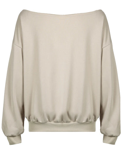 Sudadera holgada informal con estampado de figuras para mujer, otoño e invierno, nueva moda, con hombros descubiertos y cuello oblicuo, ropa de calle