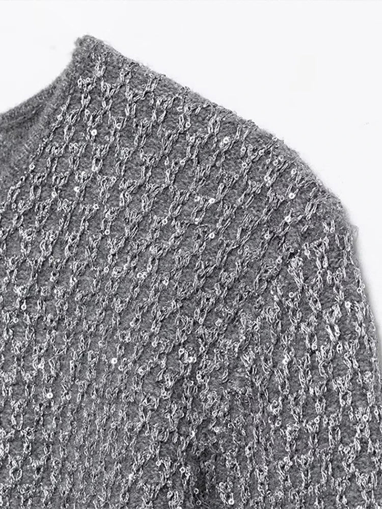Slim Sequin O Neck Knitted Cardigan Women Long Sleeve Single Breasted One Button Sweater 2025 Spring Lady New Commute Knitwear