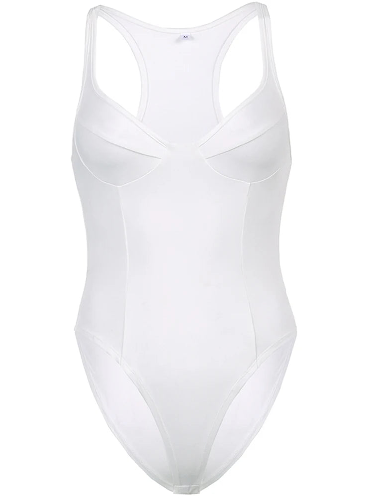 Sleeveless Sexy Strap Bodysuit Summer Backless Bodycon Short Jumpsuit Ladies Casual Black White V Neck Body Suit Top