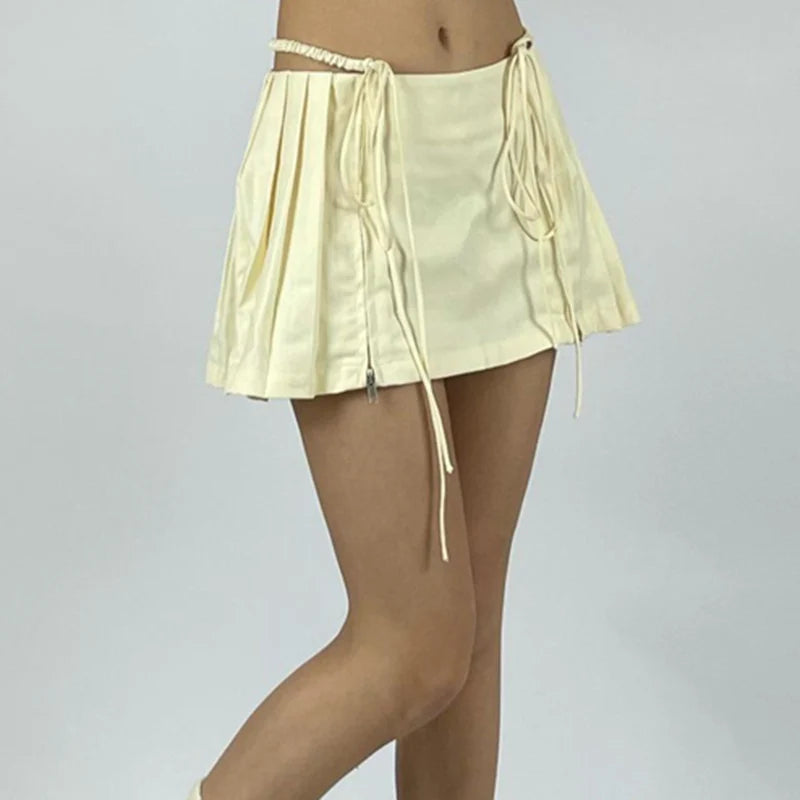 Minifalda coreana de cintura baja con vendaje, estilo E-Girl, años 2000, estilo retro preppy kawaii, con cremallera, plisada, estilo Y2K, estilo grunge y hadas