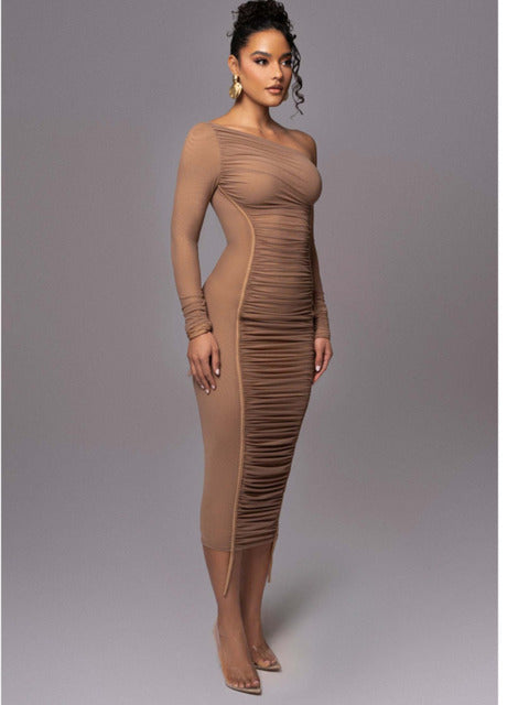 Elegante vestido de malla de retazos de manga larga para mujer, elástico, ajustado, de doble capa, para fiesta y noche