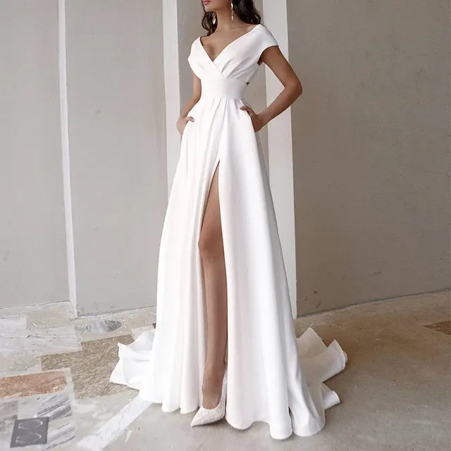 V-neck Ruffled Elegant Party Dresses 2025 Long Evening Dress High Waist Slit Sleeveless Sexy Irregular Formal Dresses for Women