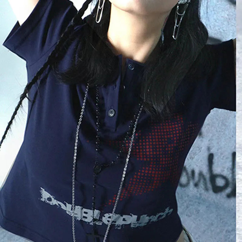 Top corto Harajuku estilo japonés con estampado de estrellas, cuello redondo, manga corta, camiseta gráfica Y2K, ropa de calle para mujer