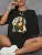 Camiseta holgada informal de algodón de manga corta con estampado de "Haciendo bromas a la Mona Lisa" para mujer