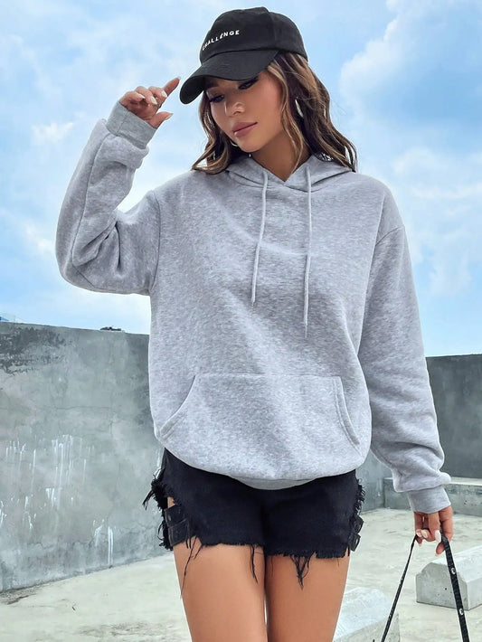 Sudadera con capucha informal de color liso para mujer, sudaderas creativas con bolsillo, ropa de calle combinable, suéteres unisex de polar para mujer
