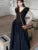 Vestidos midi casuales sólidos para mujer, estilo coreano elegante, con escote en V, espalda descubierta, cintura alta, mangas abullonadas, vestido de fiesta de verano, vestidos para mujer