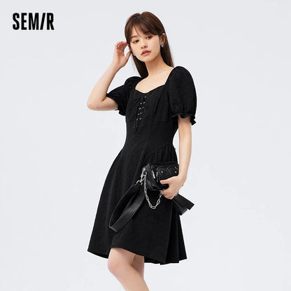 Vestido de mujer con mangas abullonadas, romántico, de verano, nuevo, con tirantes y escote cuadrado, vestido corto, dulce y fresco.
