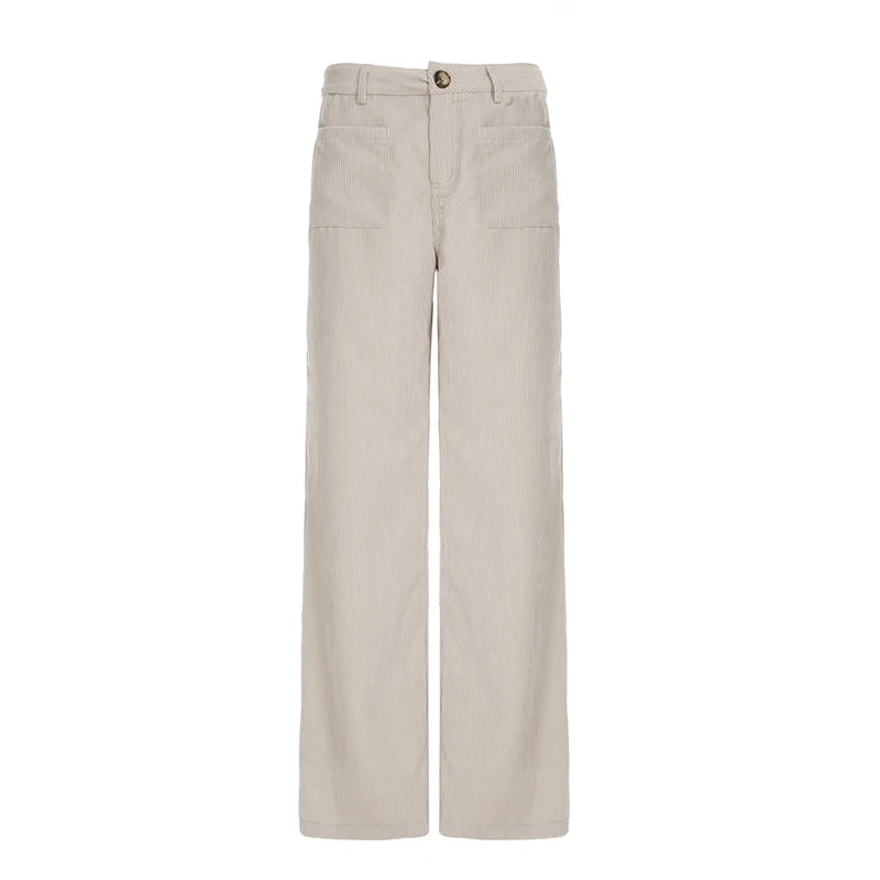 Pantalones de pana básicos combinables para mujer, elegantes, suaves, holgados, de pierna ancha, sencillos, de alta moda, para otoño, nuevos
