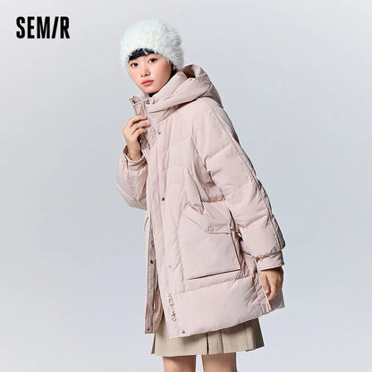 Down Jacket Women Medium Long Hooded Texture Winter Loose  New Gentle Sweet Love Thick Jacket