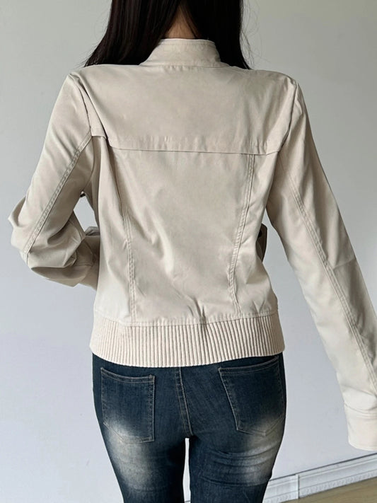Chaqueta básica ajustada lisa para mujer, otoño e invierno, nueva, combinable con todo, estilo Harajuku, con cremallera, informal y sencilla.